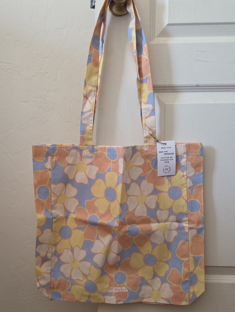 Cotton On Floral Canvas Tote - Yellow, Peach, Light Blue